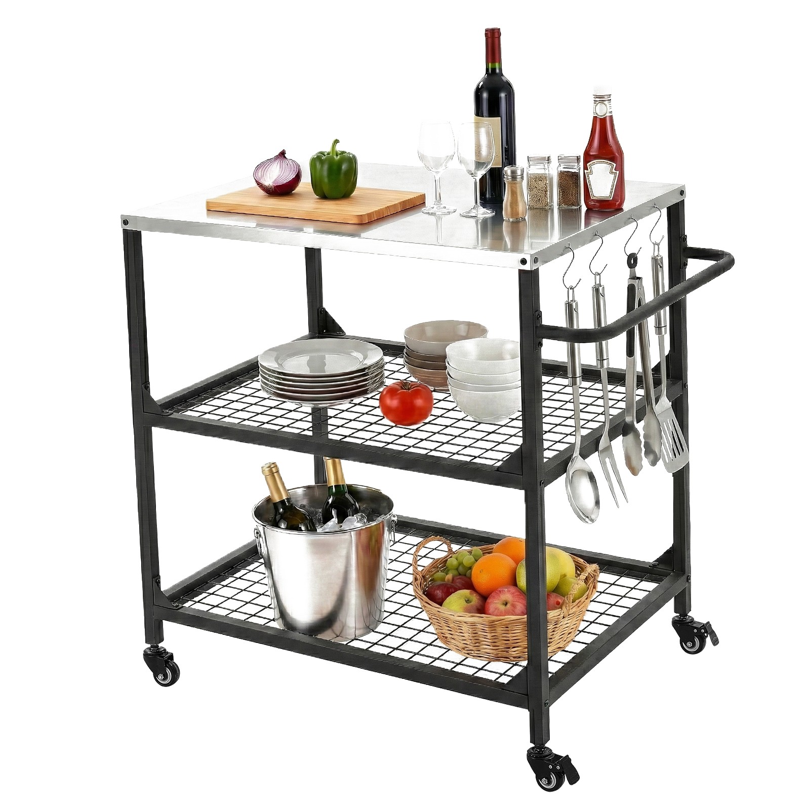 32x24" Outdoor Grill Cart  Outdoor Cooking Grilling Table for Picnics Barbecues
