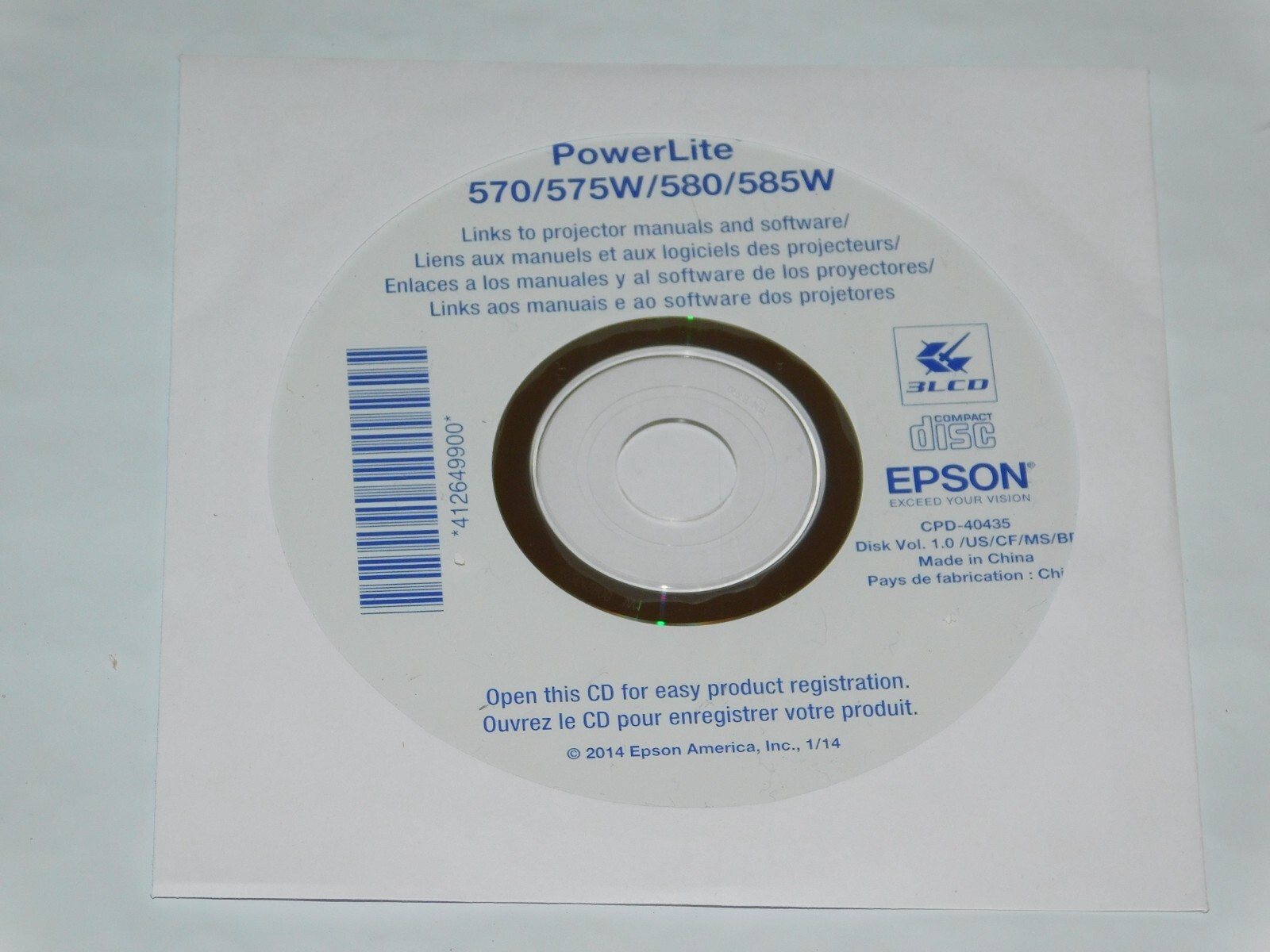 EPSON Projector Software CD ROM for PowerLite 570/575w/580/585w Free Shipping