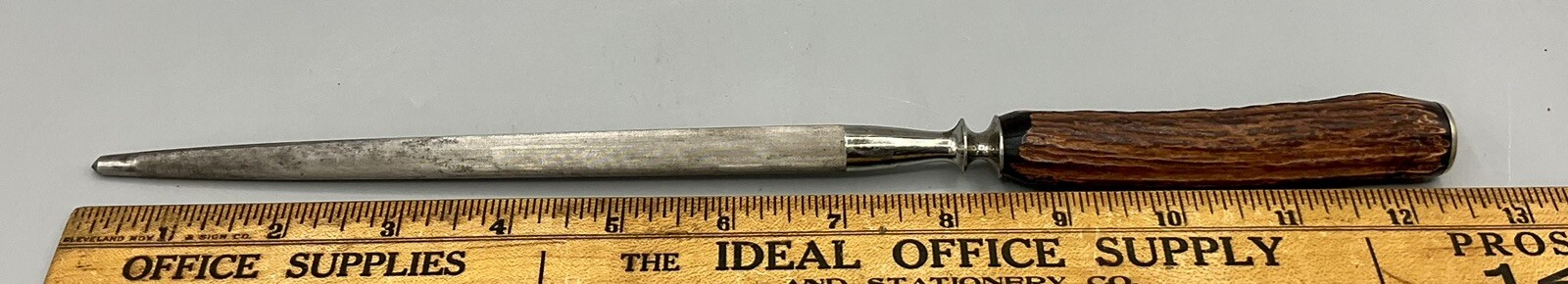 Vtg Lee's Horn Stag Handle Knife Sharpening Steel Honing/Sharpening Rod 12.5”