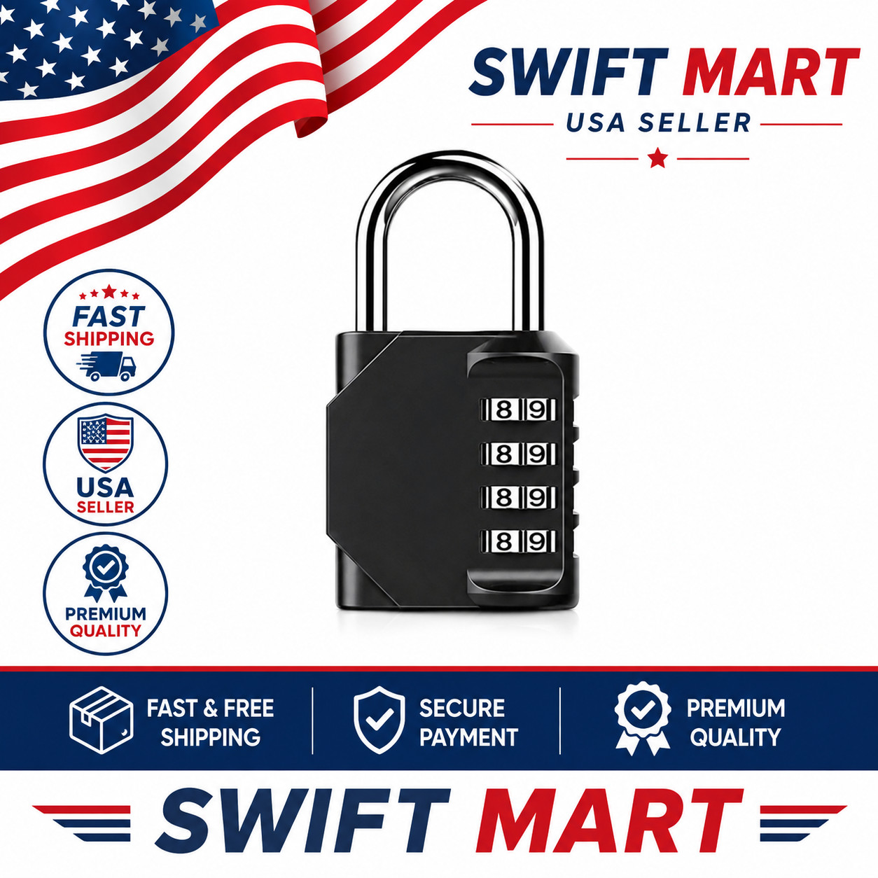 1pc Combination Lock Resettable 4 Digit Padlock with Combination Waterproof