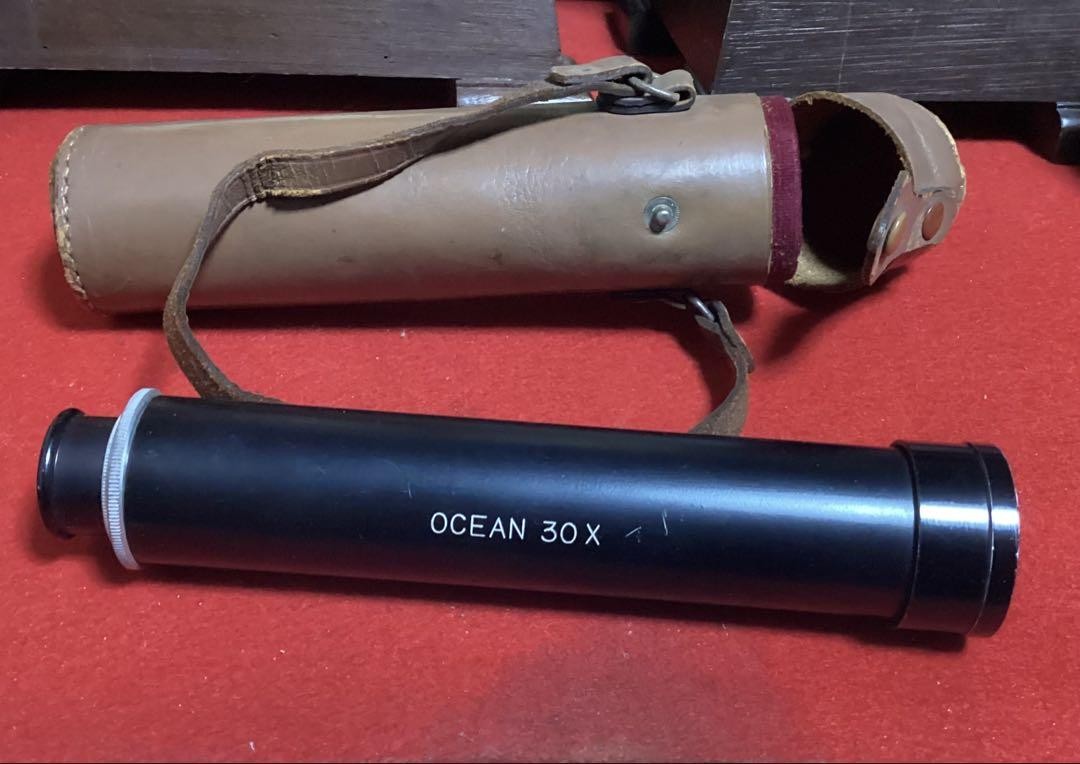 Antique OCEAN 30x Telescope Spyglass w/ Leather Case Brass Nautical Scope JP