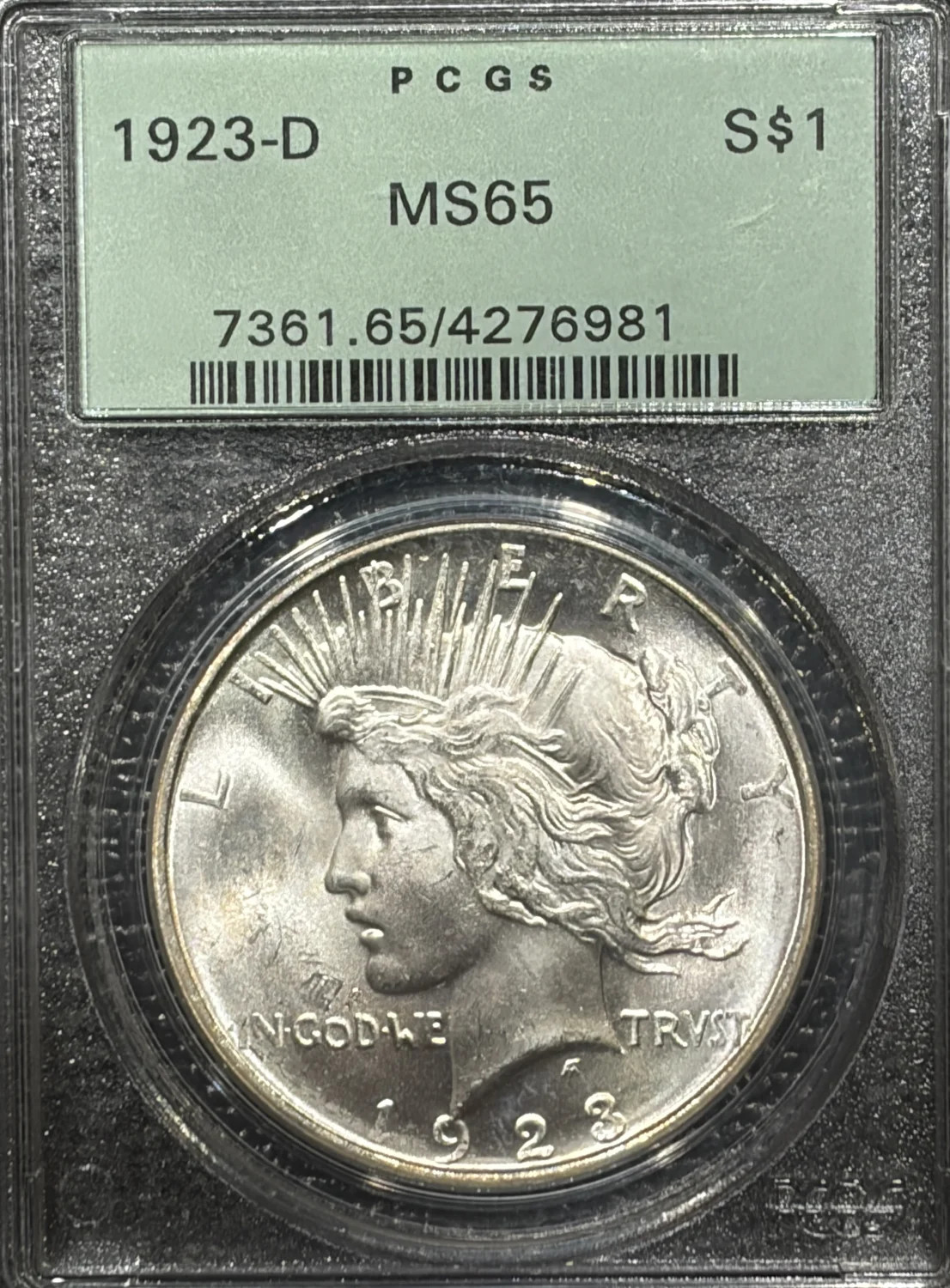 1923-D PEACE DOLLAR PCGS MS65 OGH