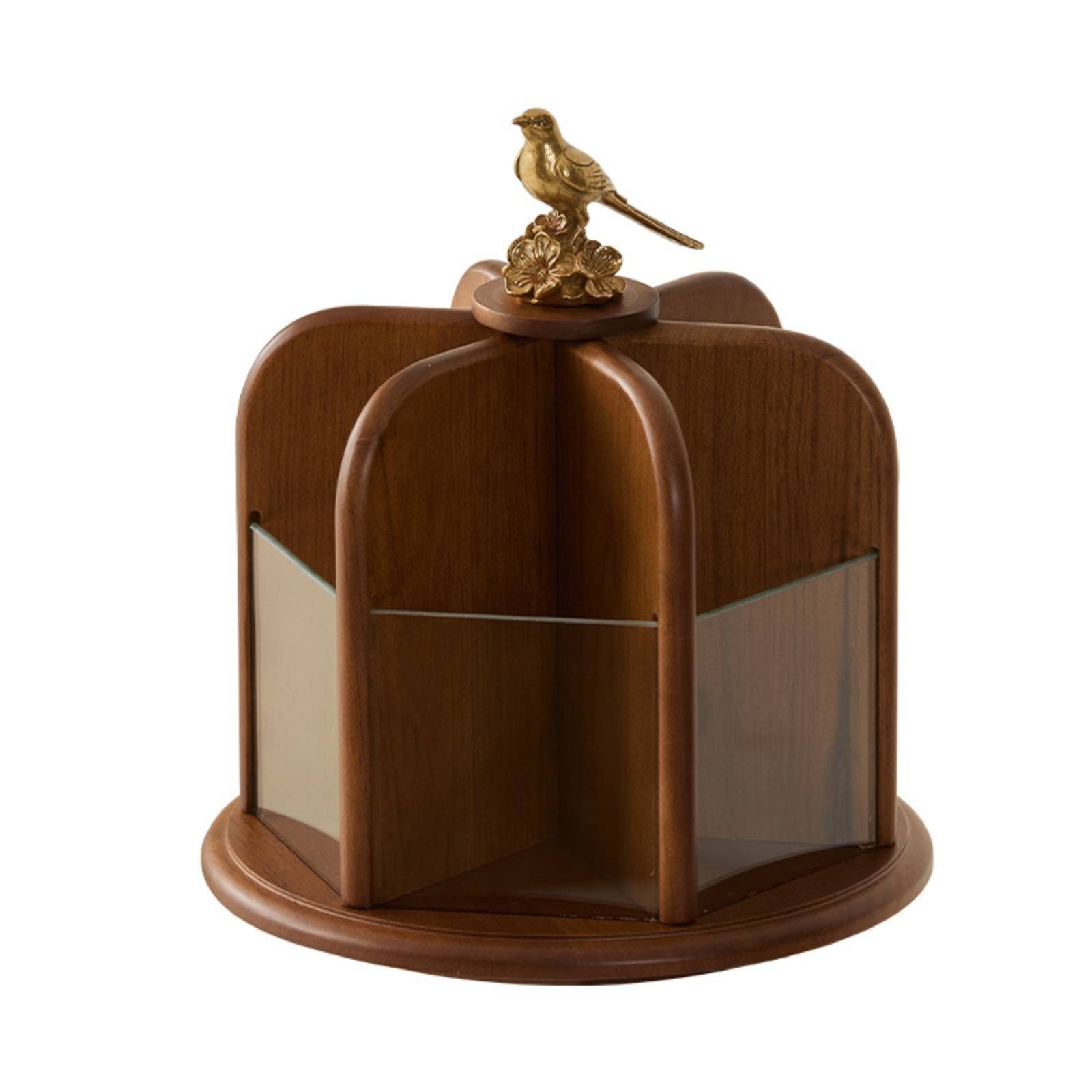 Rotating Makeup Organizer Tabletop Makeup Turntable with Bird Decoration
