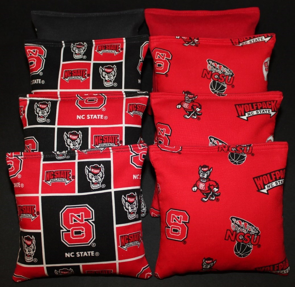 All Weather made w NORTH CAROLINA STATE WOLFPACK Fabric 8 CORNHOLE BEAN BAGS