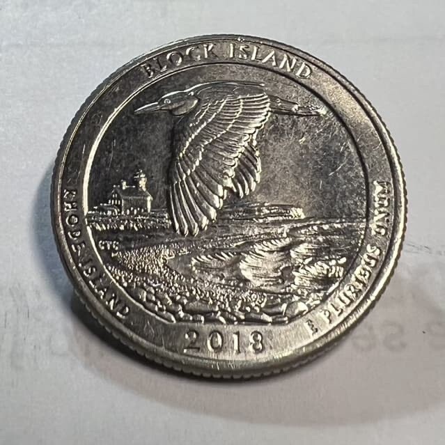 2018 D Rhode Island ATB Quarter Doubled Die Reverse (DDR) Under Wing