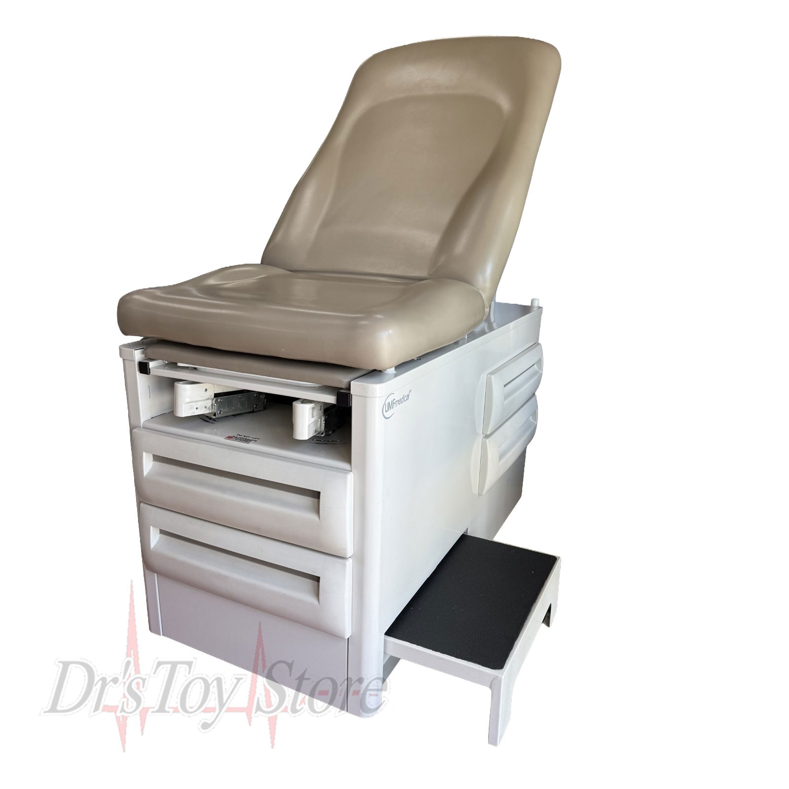 UMF Medical 5240-145 Manual Exam Table Adjustable Back with Step Stool Cabinets