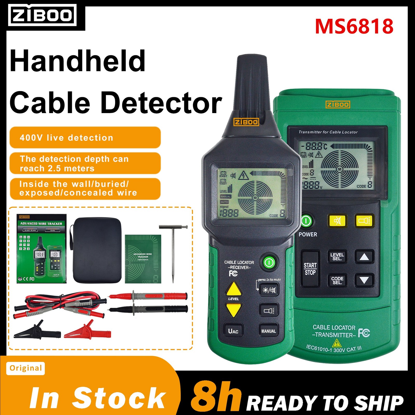 ZIBOO MS6818 Wire Tester Networkphone Cable Detector Locator Meter Tracker ✦Kd
