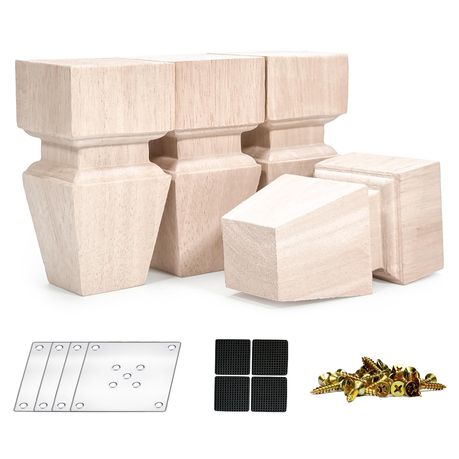 5 Inch Wooden Furniture Legs Set of 4 Solid Wood Unfinished Square Furniture ...