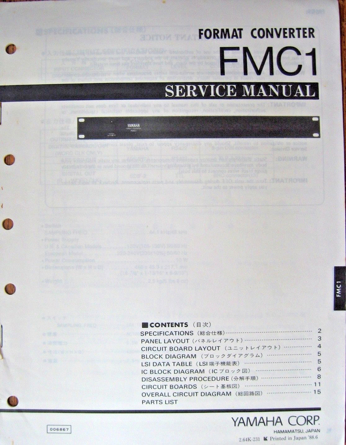 Yamaha FMC1 Audio Format Converter Rack Unit Original Service Manual Booklet