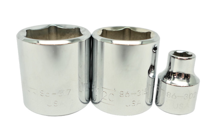 (3) Vtg STANLEY 3/8" Dr. 6Pt Metric Sockets 7mm-20mm-22mm 86-302/315/317 USA NOS