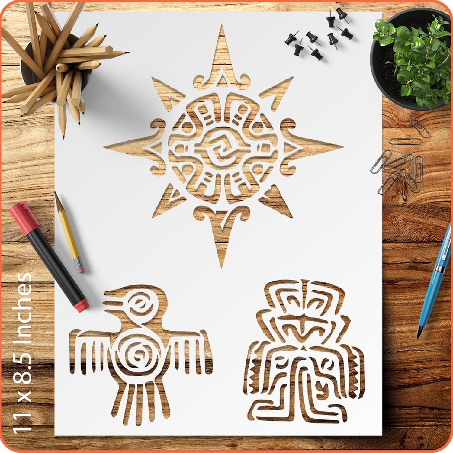 Aztec Symbol Stencil Template – 8.5" x 11" Reusable Plastic Sheet for Trib