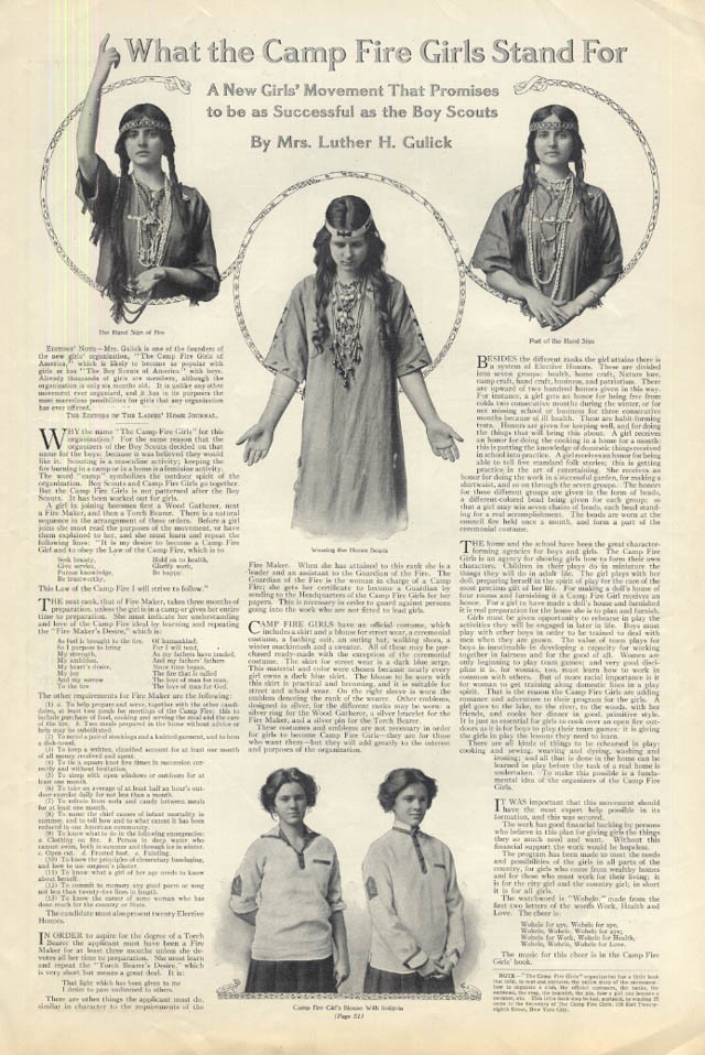What the Camp Fire Girls Stand For by Mrs Luther H Gulick article LHJ 1912