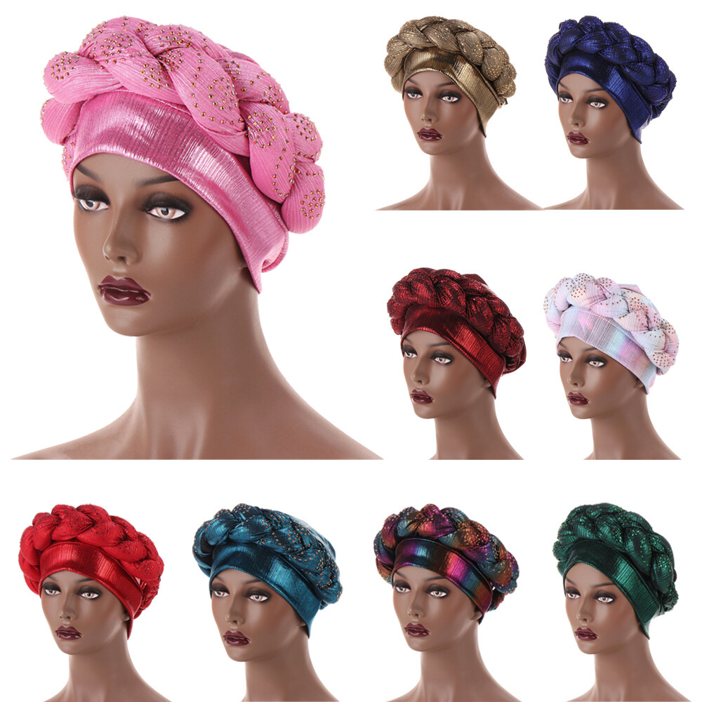 Sequins Turban Braid Head Wrap African Women Chemo Cap Hijab Bonnet Hat Headwear