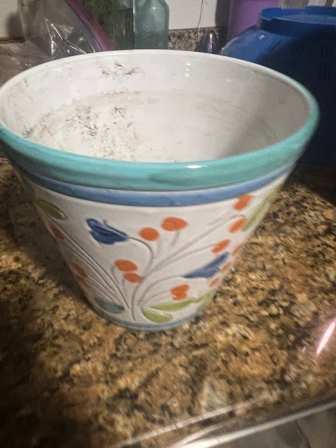 Vintage colorful Small Planter Plant Pot Floral Art Pottery ITALY 6"