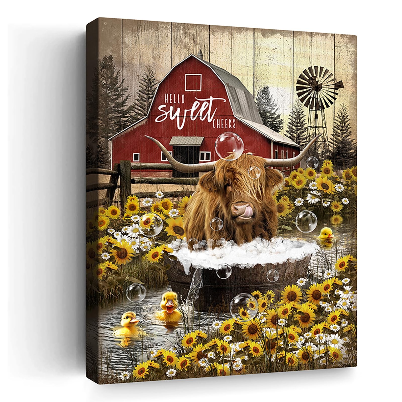 Funny Bathroom Wall Art Farmhouse Highland Cow Decor 12"L x 16"W,