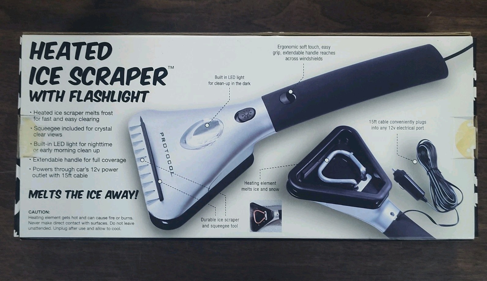 Protocol 12V Heated Ice Scraper Flashlight Extendable Handle Squeegee New In Box