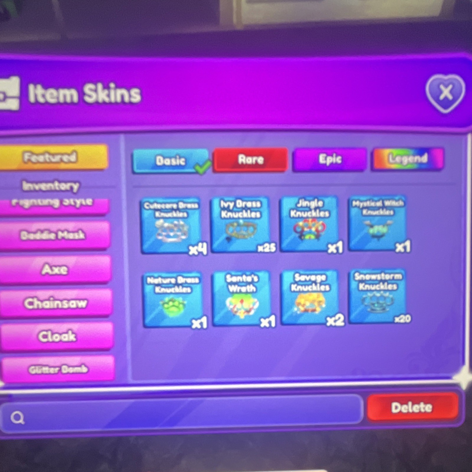 Item Skins Collection with Multiple Rarities - Knuckles, Axes, Chainsaws
