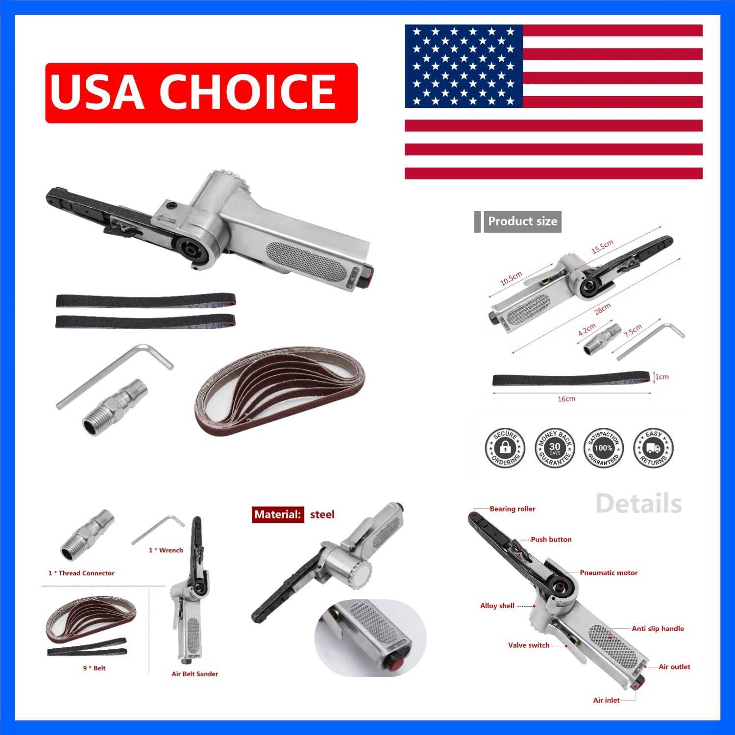 Small Mini Air Operated Power Belt Sander, Sanding Grinder File Narrow Width ...