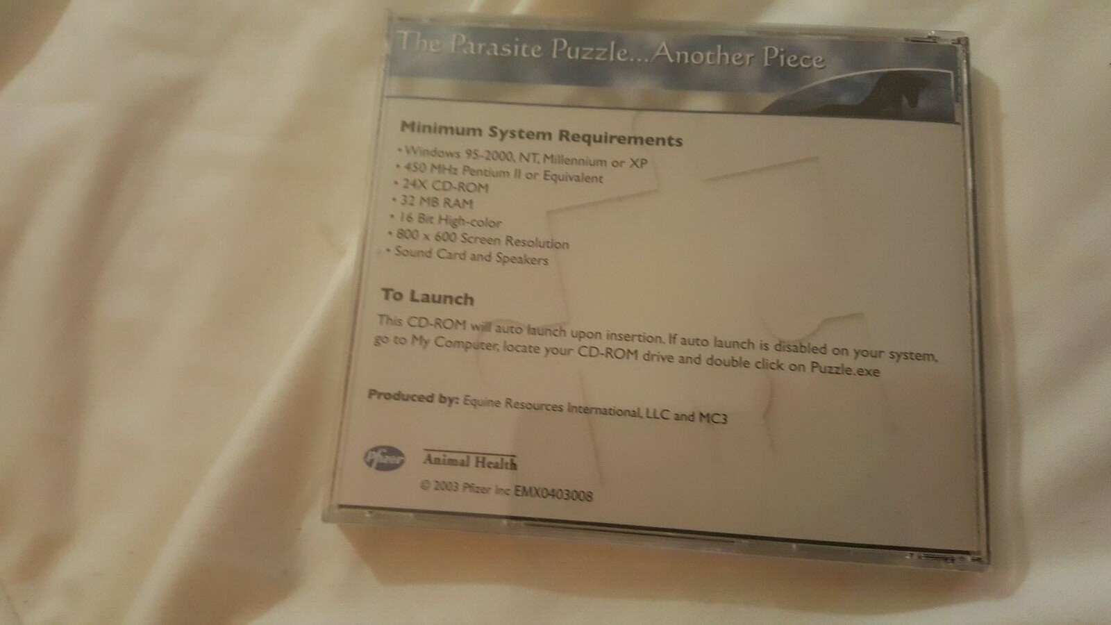 THE PARASITE PUZZLE - ANOTHER PIECE - PC CD-ROM WIN GAME by Pfizer 2003 HORSES!