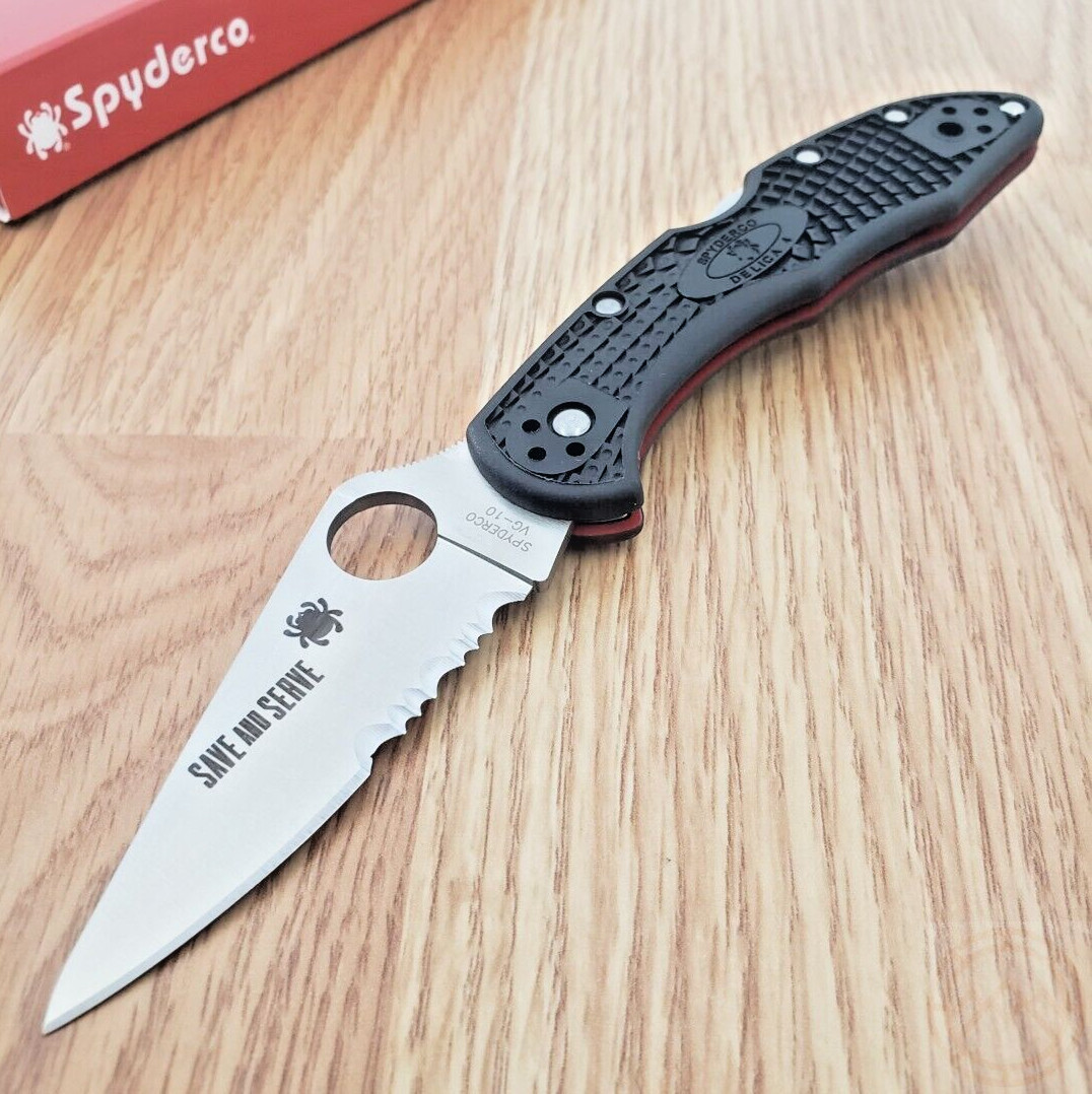 Spyderco Delica 4 Folding Knife 3" Part Serrated VG-10 Steel Blade FRN Handle