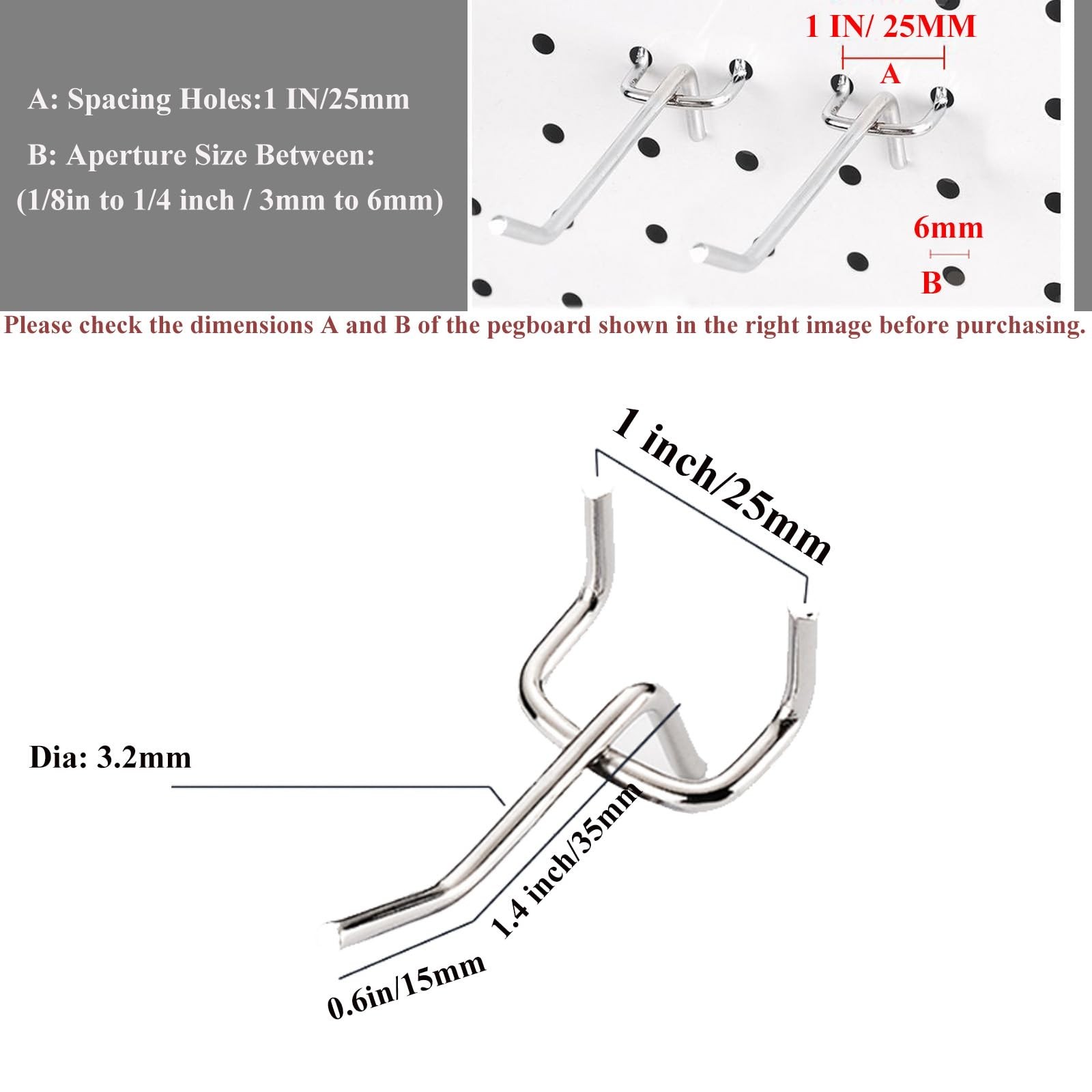 JMIATRY 100PCS Metal Pegboard Hooks 1 Inch Pegboard Hooks 1/8" Diameter Heavy...