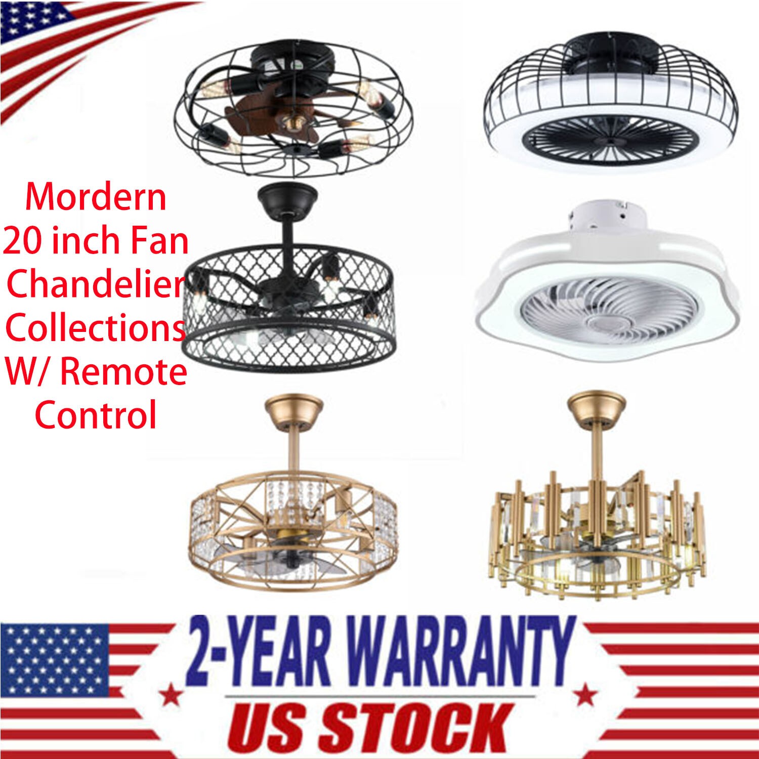 Mordern 20 inch Fan Chandelier Collections W/ Remote Control, 6 Types, US STOCK