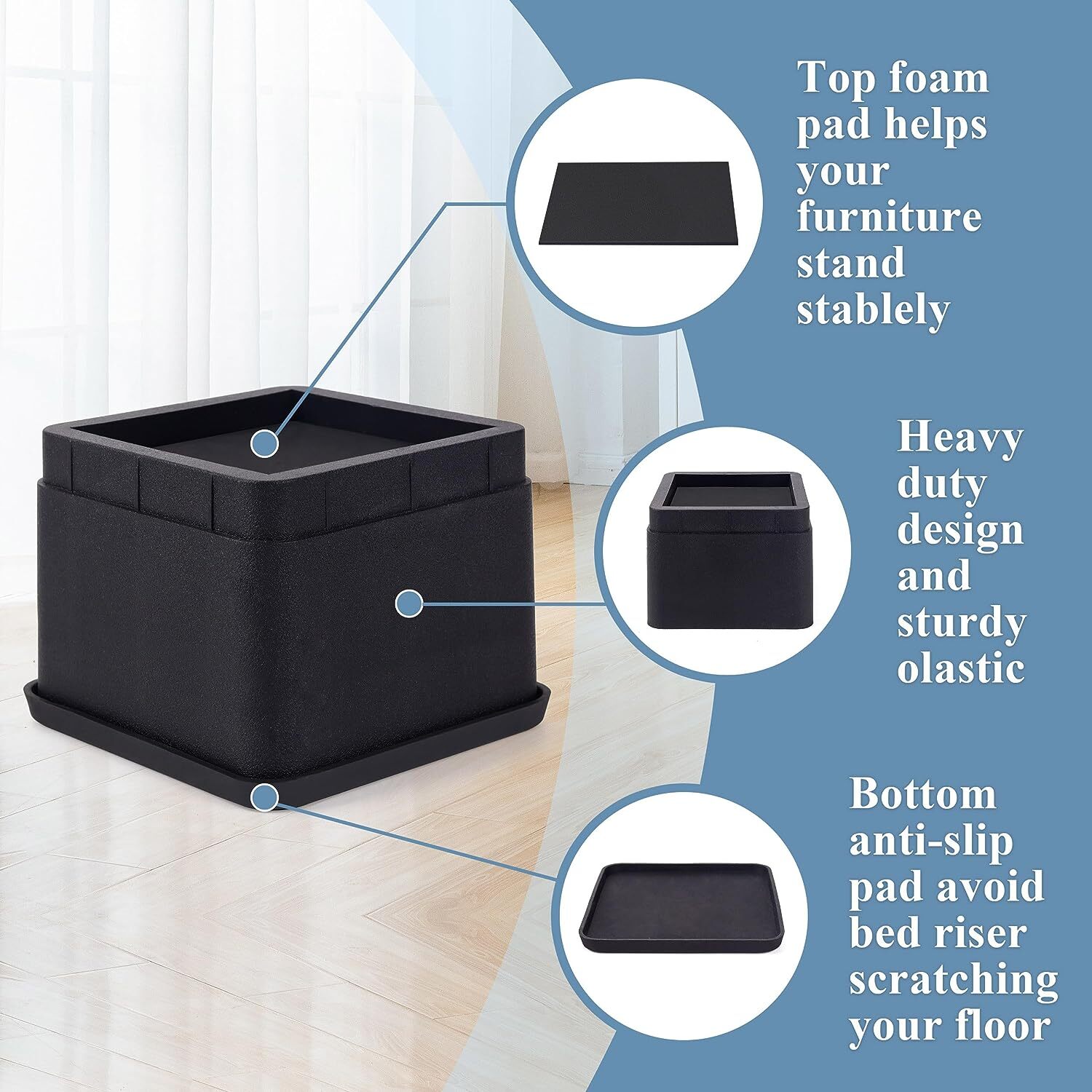 BTSD-home Bed Risers 3 or 6 Inch Heavy Duty Stackable Furniture Risers for Sofa