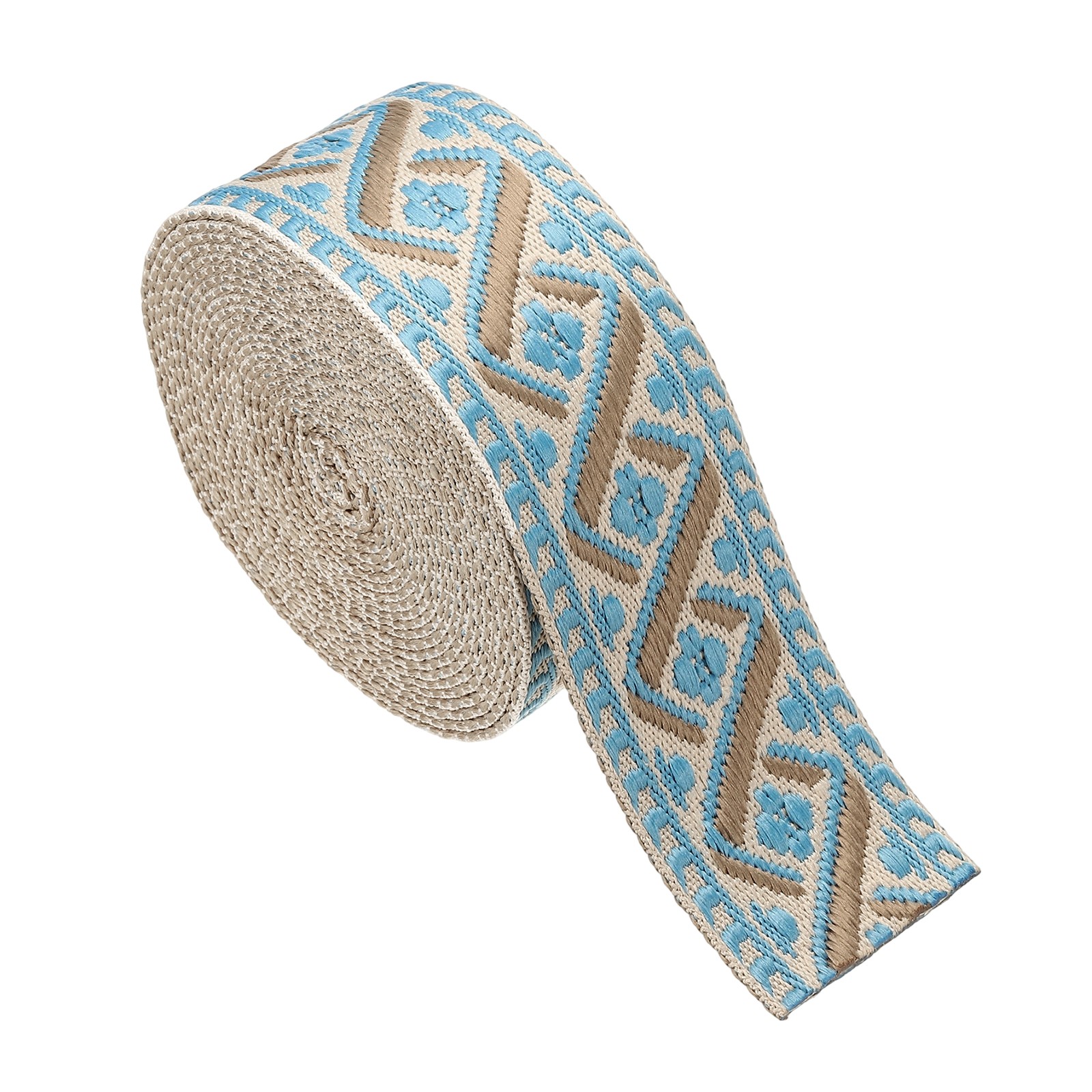 4.75Yards Cotton Webbing Strap 38mm Jacquard Webbing Strap, Cream-Sky Blue