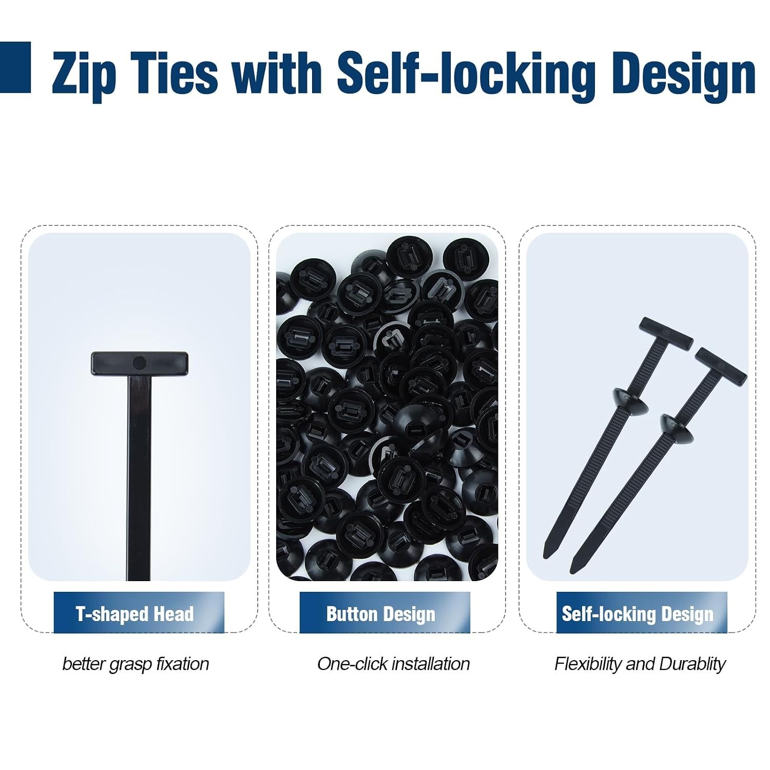 200 PCS Nylon Universal Cable Tie Buckle, Multi-Functional Black Zip Ties wit...