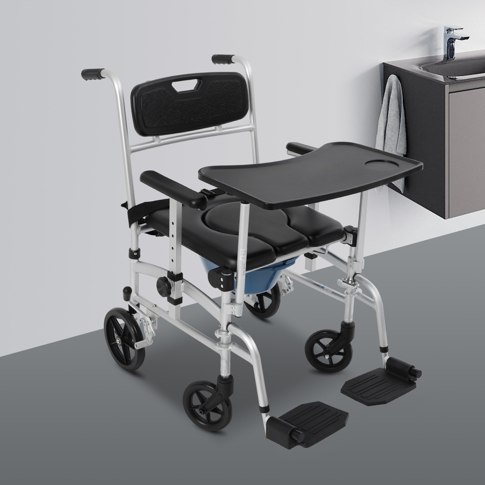 Mobility Assist Shower Commode Wheelchair With Adjustable Armrests Toilet Chair