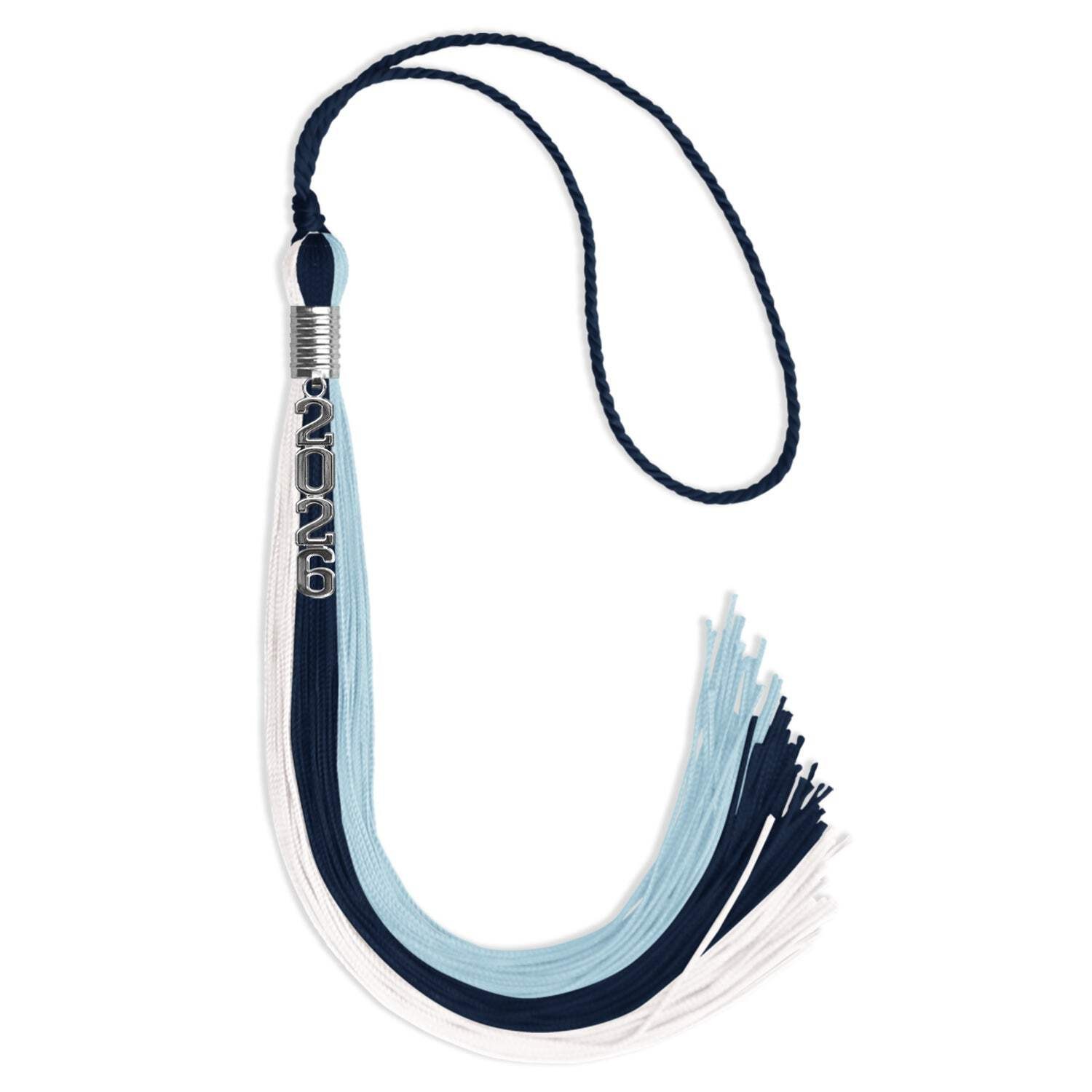 Endea Graduation Navy Blue/Light Blue/White Tassel with Silver Stacked Date Drop