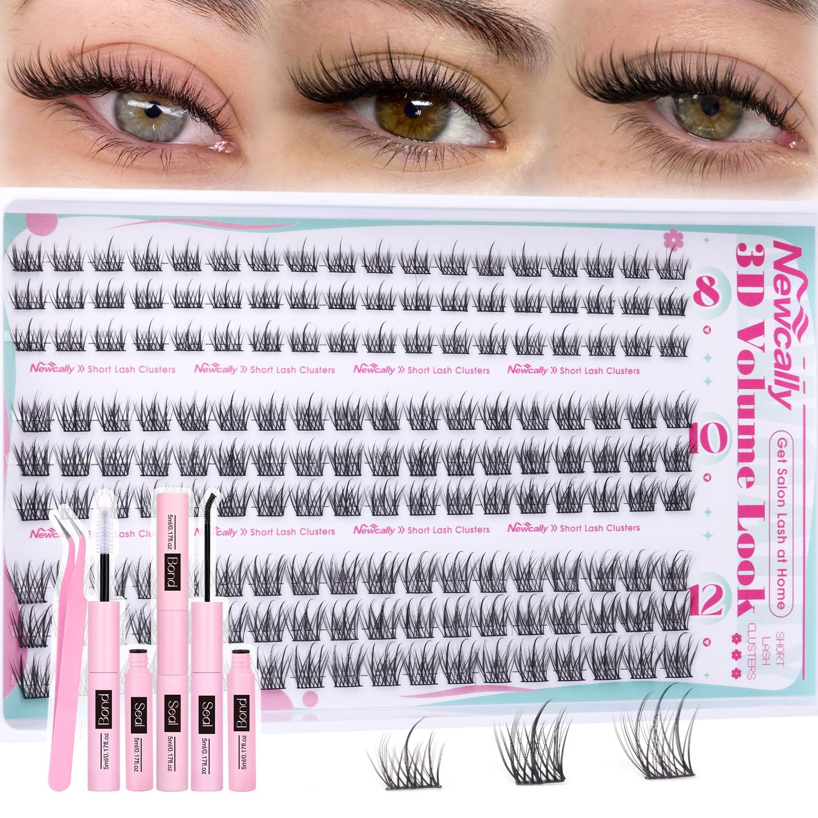 8-10-12MM Short Lash Clusters Kit Natural Look DIY Lash Extension Kit C-curly...