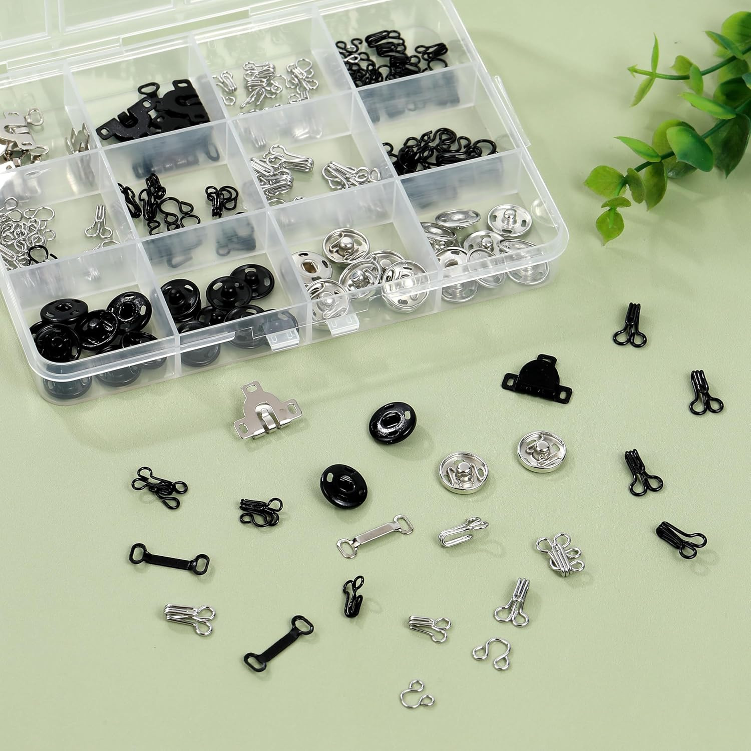 180PCS Hook and Eye Sewing Kit with Garment Buttons, Black