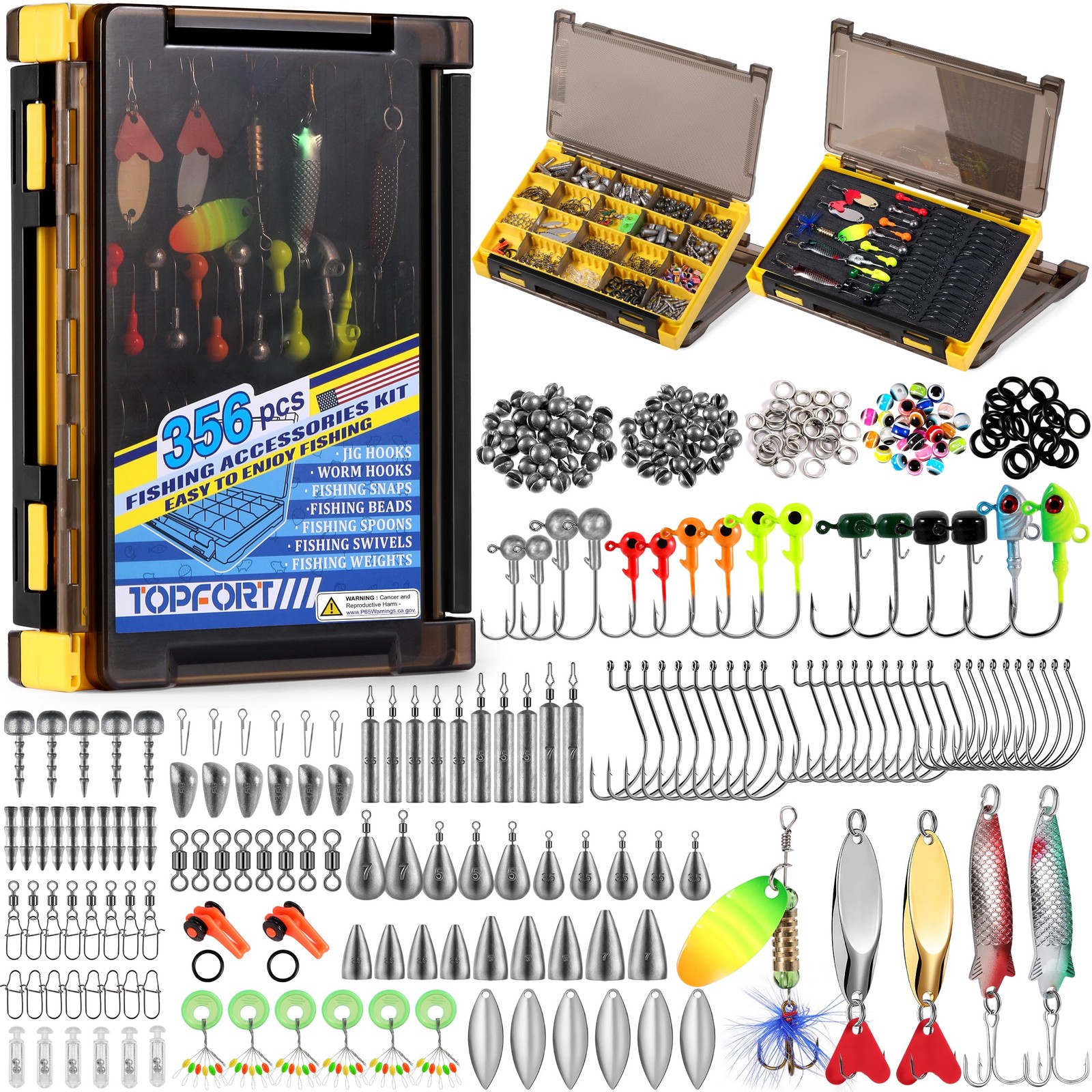 TOPFORT 356PCS Abundant Fishing Accessories Kit with Double-side Fishing Tack...