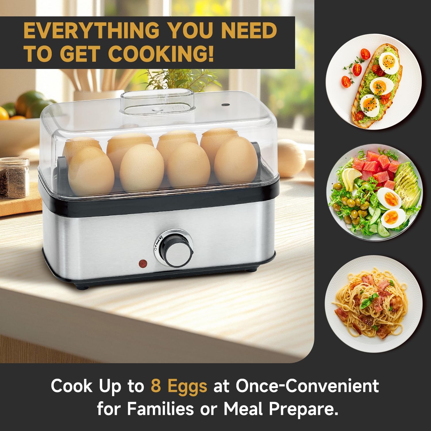 Electric Egg Cooker Rapid – 8 Capacity for Hard Boiled Large, Siliver