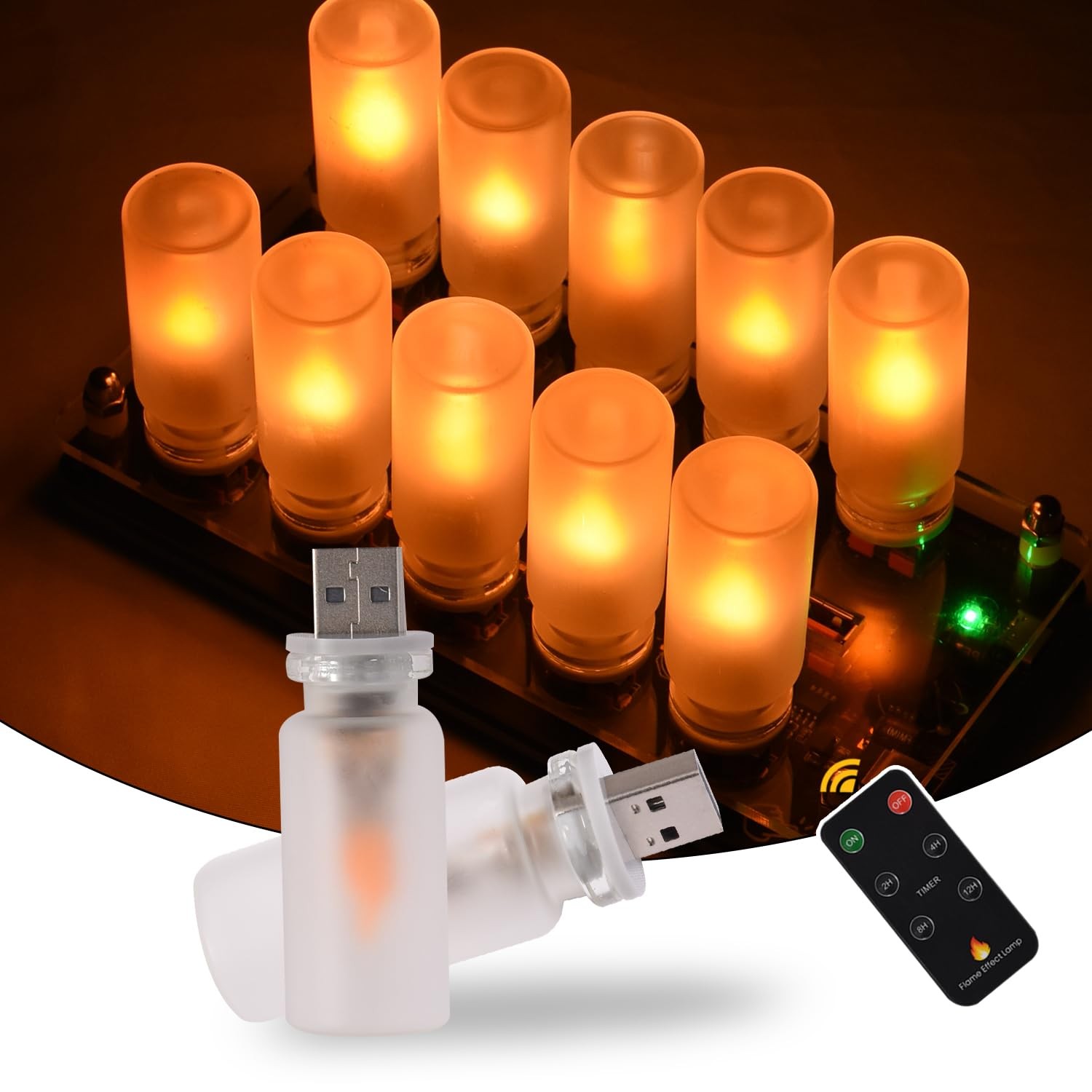 Portable USB Night Light Bulb,Flame Effect 3.94 x 3.54 x 1.77 inches, frosted
