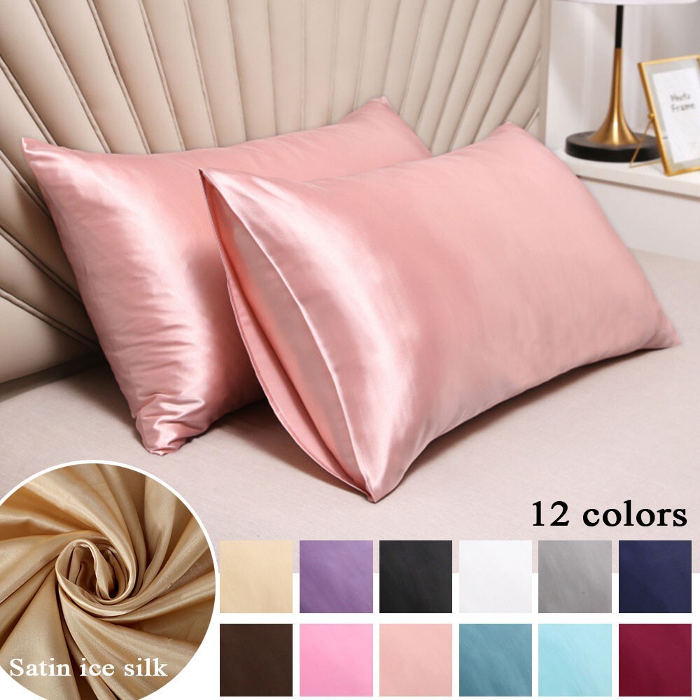Set of 2 Satin Imitation Silk Pillowcases with Envelope Closure 20x30 Inch