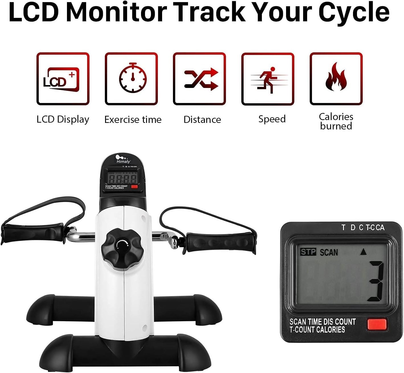 Compact Portable Pedal Exerciser with Digital LCD Display for Arm & Leg Workouts