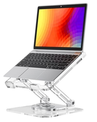 Laptop Stand Clear Acrylic 360 Rotating Adjustable Foldable Desk Riser for