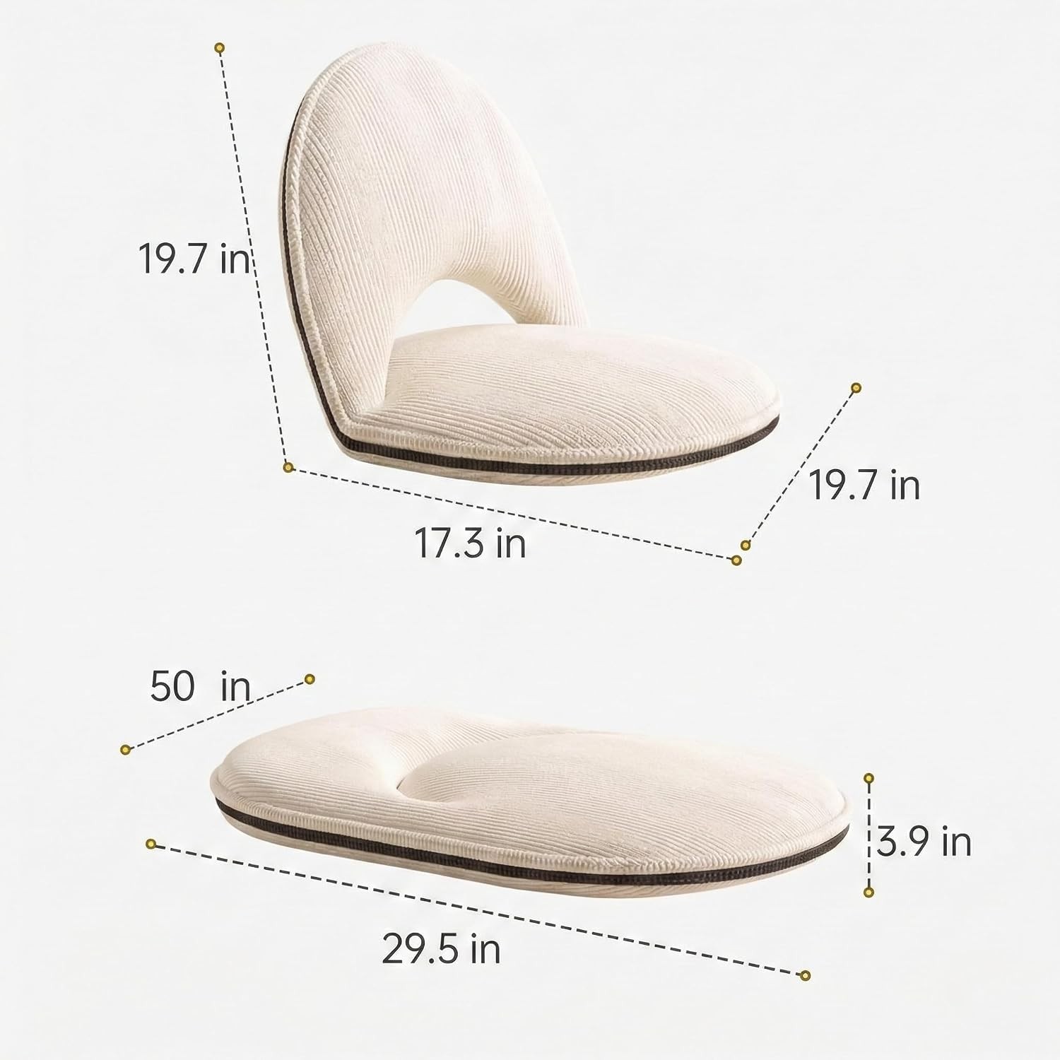 Foldable White Adjustable Floor Chairs with Back Support, Tatami Style Folding
