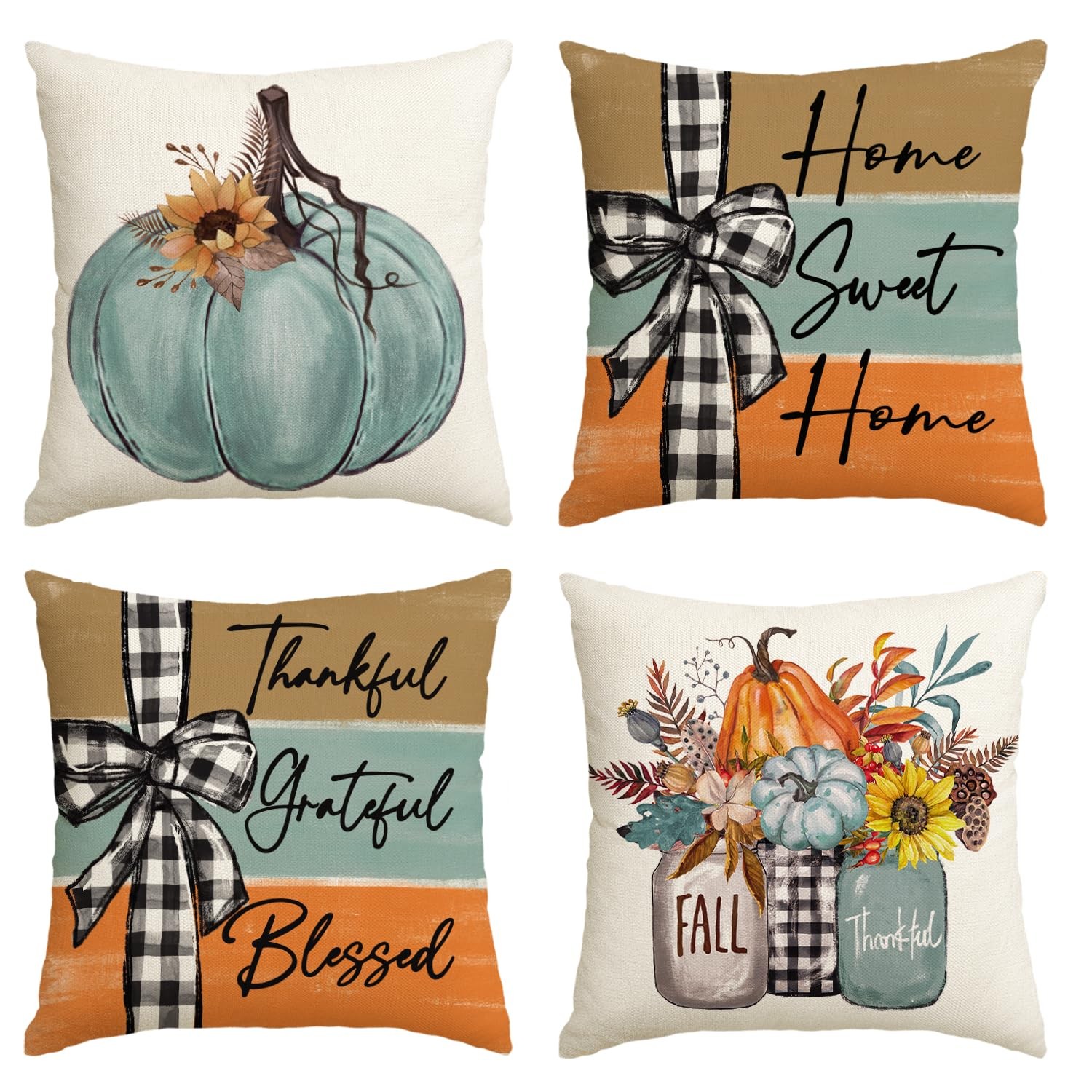 AVOIN colorlife Fall Pumpkin Home Sweet 18" x (Pack of 4), Blue