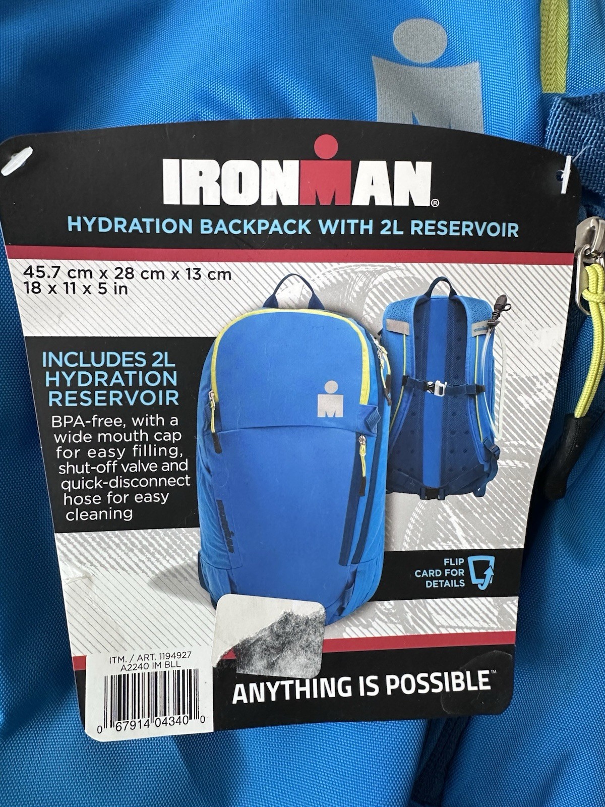 NOS Iron Man H2O 2 Liter Hydration Backpack Blue