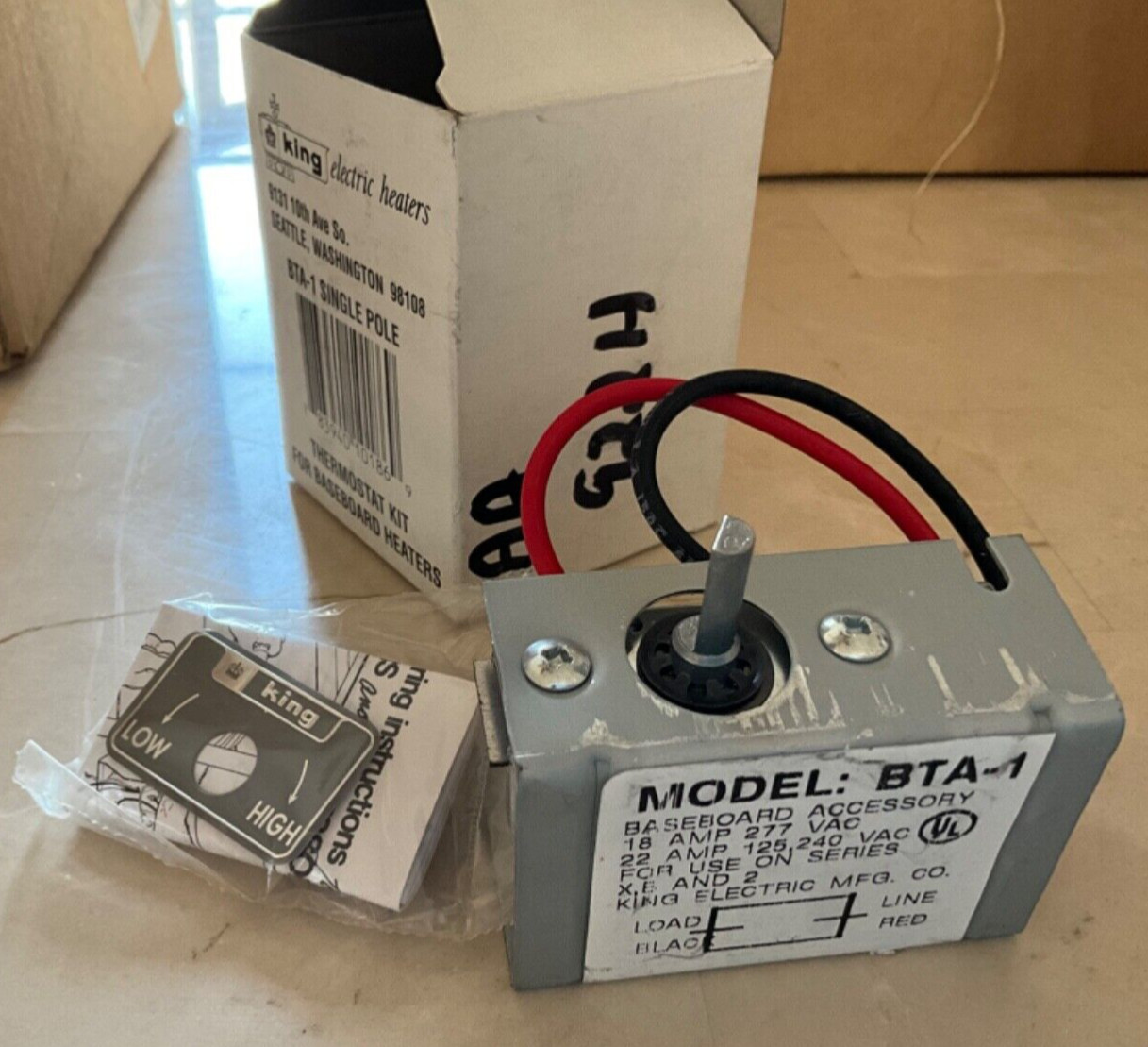 King Electric BTA-1 Single-Pole Baseboard Heater Thermostat Kits NOS NIB