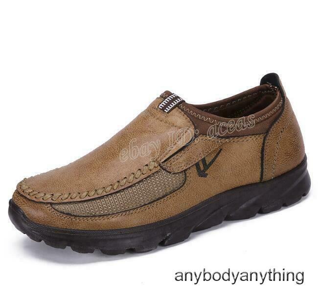 Mens Leather Casual Shoes Breathable Antiskid Loafers Slip on Moccasins Soft SZ
