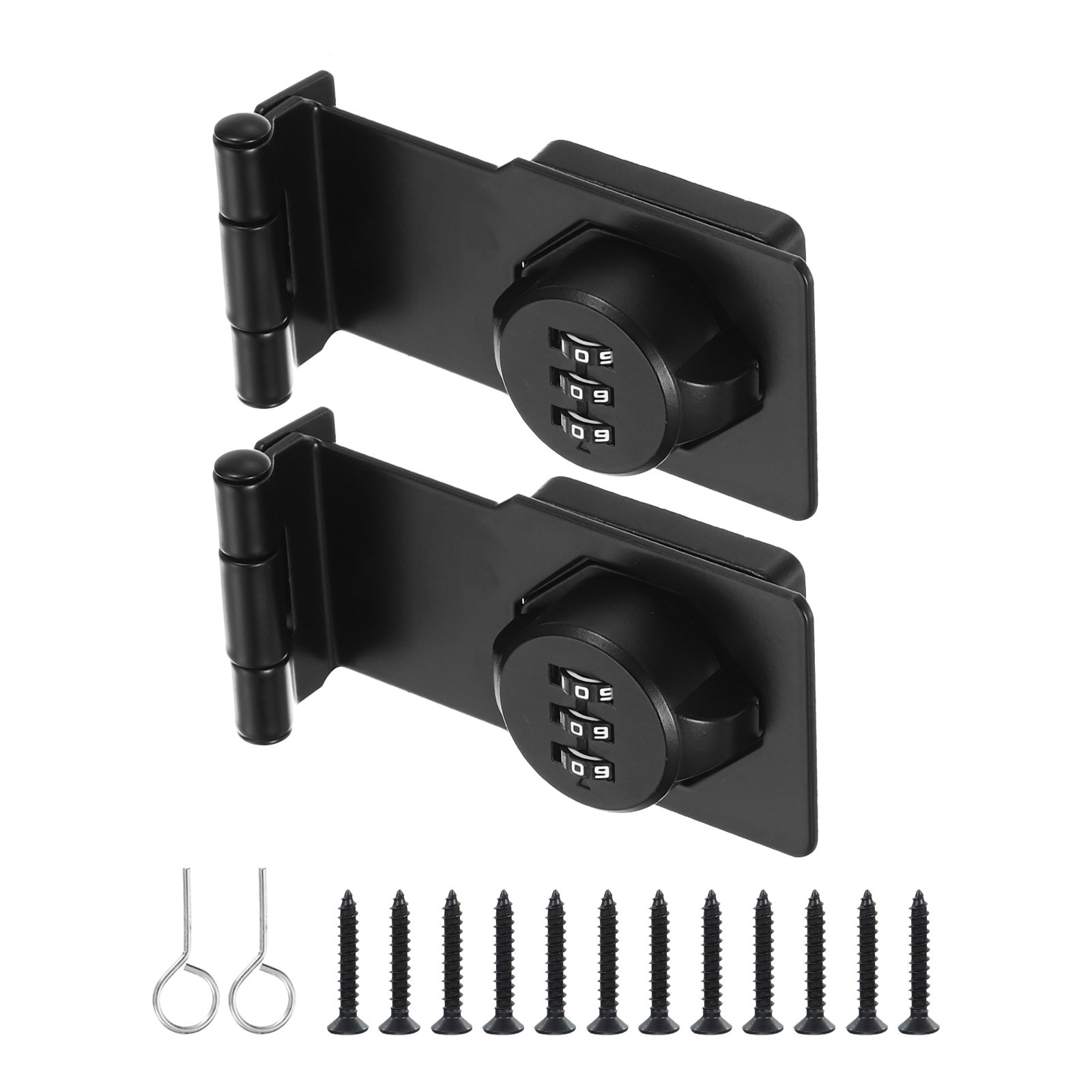 2Pcs 3.5" Combination Rotary Hasp Latch Lock 3-Digit Password 90° Cabinet Black