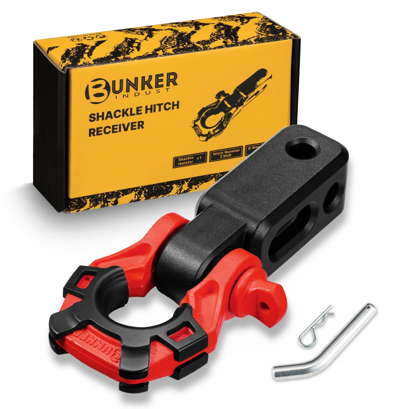 BUNKER INDUST Shackle Hitch Receiver 3/4" D Ring red & black