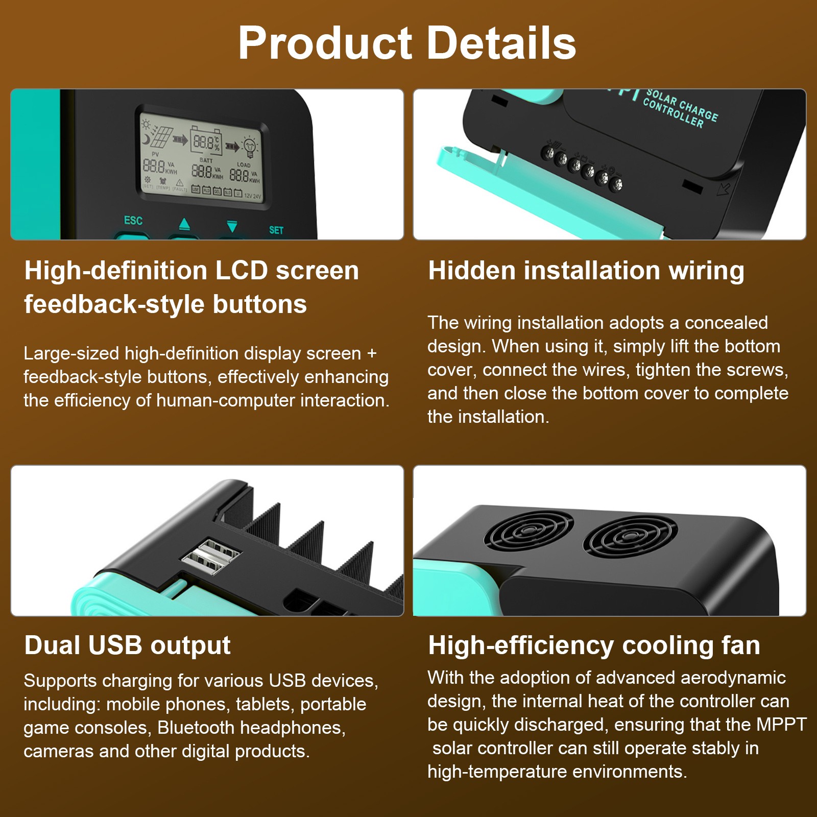 MPPT 40A Solar Charge Controller 12V/24V Auto with LCD&USB Intelligent Regulator