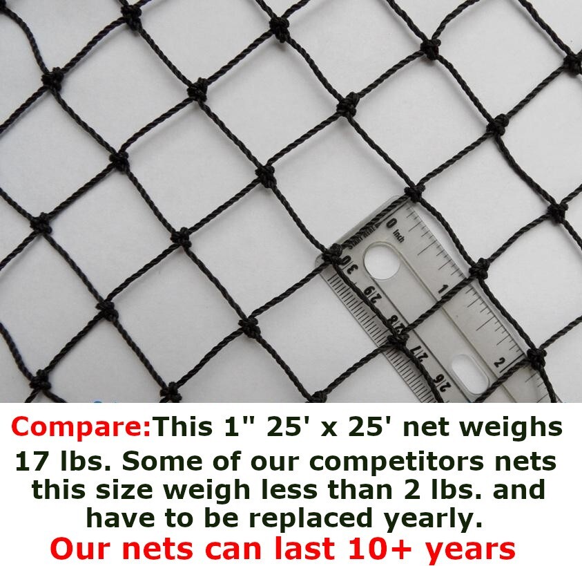 Poultry Netting 25' x 25' 1" Heavy Knotted Aviary Nets Anti Bird Pheasant Net
