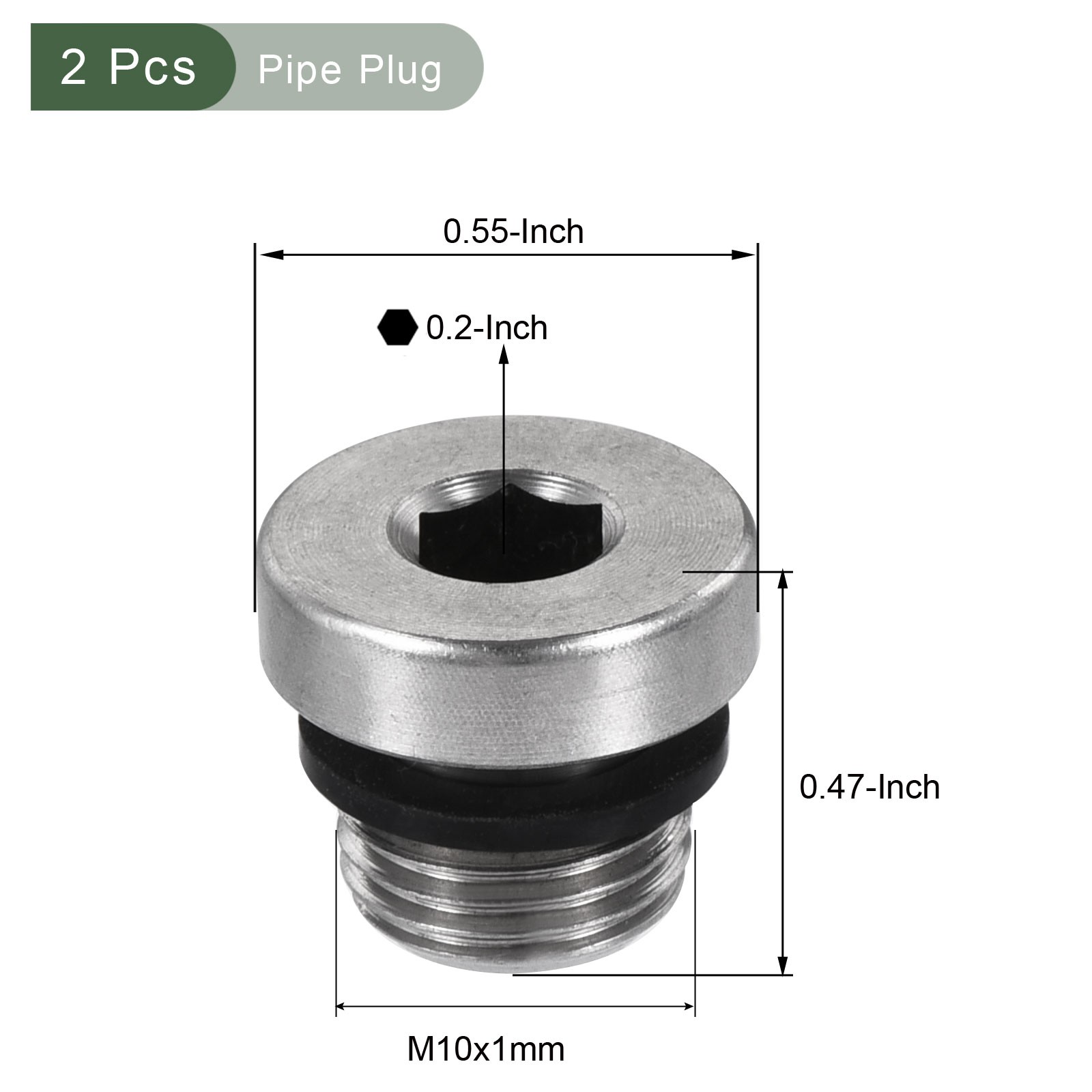 2 Pcs Stainless Steel Inner Hex Head, Pipe Fitting Stopper (Silver Tone, M10)