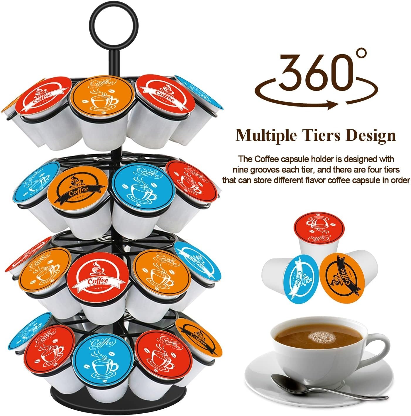 Coffee Pod Carousel Holder,Compatible with K-Cups Organizer Compatible with 36 C